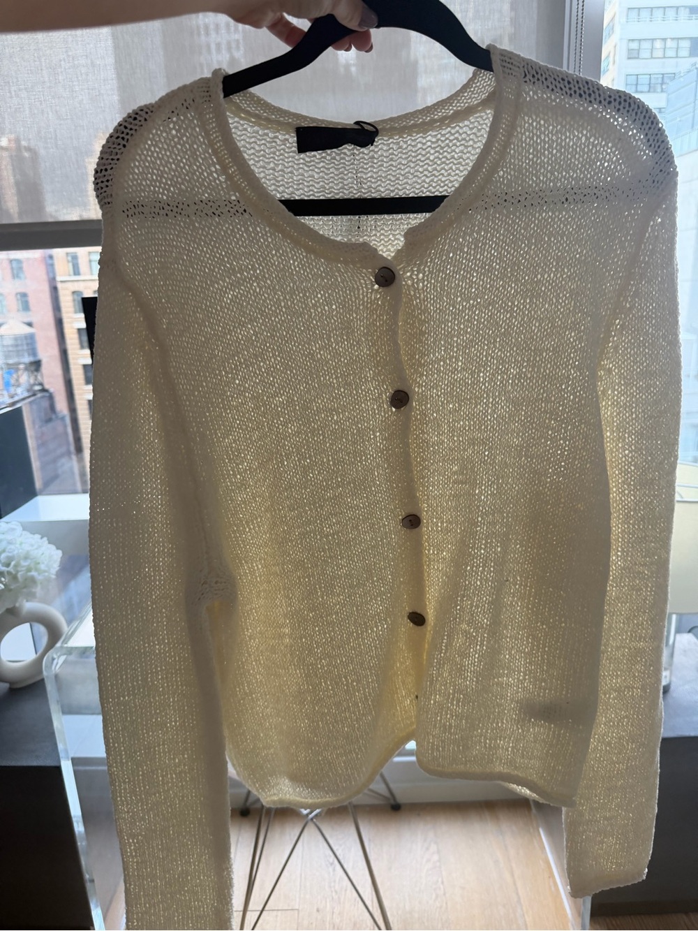 Zara Cream Open-Knit Button Cardigan